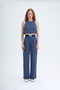 Polka Dot Trousers with Waist Detail Navy Blue