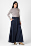 Belt Detailed Wide Leg Winter Wool Navy Blue Trousers - 4