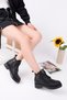 Women's Black Leather Ornamental Zippered Lace-Up Boots - 2