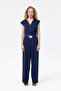 Wide Leg Pants with Label Waist Accessories Navy Blue - 3