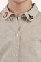 Girl's Collar Embroidery Detailed Beige Shirt - 3