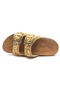 Feles Double Buckle Cork Sole Stone Detailed Women's Slippers Gold - 8