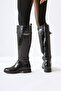 Kanako Black Patent Leather Accessory Zippered Short Heeled Women's Boots - 6