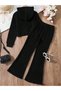 Girl's Black Corduroy Knitted Fabric Hooded Sweatshirt-Spanish Leg Trousers Set - 4