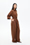 Elastic Waist Wide Leg High Waist Trousers Brown - 3