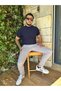 Men's Jogger Pants Light Gray Italian Cut, Elastic Waistband with Belt, High Quality