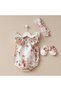 Newborn Girl Cotton Bonnie Romper Jumpsuit Set with Bandana Baby Set with Snap Crotch