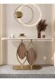 Modern Design Rustproof Rock Slab Console Table White Curved Shape Tabletop Sintered Stone Entryway - 2