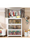 4-Tier Collapsible Stackable Plastic Storage Box with Wheels Foldable Double Door Closet Organizers