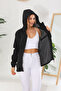 Women's Black Lined Windproof Hooded Pocket Raincoat - 3