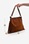 Women's Genuine Leather Tassel Detailed Hand and Shoulder Bag Soliga Tan Suede - 7