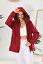 Women's Red Lined Windproof Hooded Raincoat with Pockets - 5