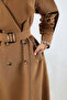 Plaid Detailed Trench Coat Tan - 4