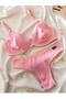 Underwire Cotton Rib Fabric Bra Panty Set Unpadded - 3