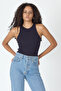 Ribbed Regular Fit Normal Fit Navy Blue Crew Neck Zero Sleeve Cotton Women's Tank Top - 2