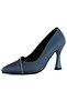 Roland Navy Blue Satin Stone Goblet Heeled Stiletto 9 Cm - 7