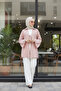 Dusty Rose - Natural Viscose Fabric Pocketed Lace-Up Women's Hijab Kimono 1167-Tes - 7
