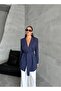Navy Blue Elegant Belted Jacket - 7308