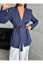 Navy Blue Elegant Belted Jacket - 7308 - 3