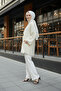 Cream - Natural Viscose Fabric Pocketed Lace-Up Women's Hijab Kimono 1167-Tes - 3