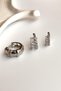Women's Silver Color Baguette Stone 3-Piece Hoop Steel Earring Set – Tarnish-Free Stainless - 2