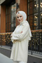 Cream - Natural Viscose Fabric Pocketed Lace-Up Women's Hijab Kimono 1167-Tes - 8