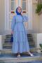 Indigo Blue Sue Striped Layer Pleated Seersucker Muslin Fabric Hijab Dress 3025 - 3