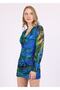 Palm Tree Pattern Buttoned V-collar Long Sleeve Chiffon Dress Blue - 7