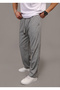 Men's Gray Baggy Style Pique Fabric Loose Leg Sweatpants with Pocket Detail - 7