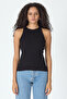 Ribbed Regular Fit Normal Fit Black-White Crew Neck Zero Sleeve Cotton 2-Piece Women's Tank Top - 4