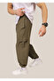 Men's Khaki Lycra Baggy Cut Cargo Pocket Adjustable Leg Summer Sweatpants - 3