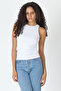 Ribbed Regular Fit Normal Fit White Crew Neck Zero Sleeve Cotton Women's Tank Top - 2