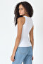 Ribbed Regular Fit Normal Fit White Crew Neck Zero Sleeve Cotton Women's Tank Top - 5