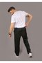 Men's Black Baggy Cut Pique Fabric Waist Elastic Pocket Detailed Trousers Sweatpants - 5