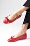 Nelly Red Color Bow Accessory Blunt Toe Women's Ballerina Shoes - 5