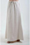 Cream Elastic Waist Maxi Linen Skirt - 4069 - 3