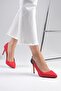 Elvira Red Suede Color Combination Women's Stiletto Heeled Shoes - 3