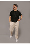 Men's Beige Baggy Cut Pique Fabric Waist Elastic Pocket Detailed Trousers Sweatpants - 3
