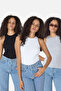 Ribbed Regular Fit Normal Fit Black-Grey-White Crew Neck Zero Sleeve Cotton 3-Piece Women's Tank Top