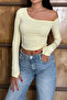 Yellow – Asymmetrical Cut Finger-Loop Detail Blouse