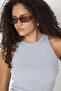 Ribbed Regular Fit Normal Fit Black-White Crew Neck Zero Sleeve Cotton 2-Piece Women's Tank Top - 6