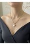 Gold Color Thick Chain with Pearl Heart Pendant Women's Steel Necklace