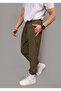 Men's Khaki Parachute Fabric Regular Fit Elastic Leg Pocket Zippered Sweatpants - 4