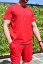 Men's Red Set of 2 Relaxed Fit 100% Cotton Breathable Lycra Fabric Summer Tracksuit Complete - 6