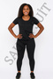 Women Men Unisex Thermal Sportswear Set – Zippered Short Sleeve Top and High Waist Leggings – Casual Combination - 2