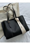 Mona Bow Detailed Lightweight Large Size Women's Hand and Shoulder Bag Black - 5