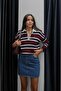 Burgundy Cream Striped Polo Neck Sweater - 6