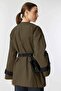 Denim Detailed Double Breasted Khaki Trench Coat - 6