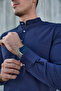 Dark Blue Judge Collar Half Pat Lycra Linen Texture Cotton Slim Fit Men's Shirt - 5
