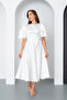 Women's White Short Sleeve Bow Midi Satin Dress